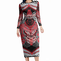 Aotearoa Iwi Te Arawa Personalised Long Sleeve Bodycon Dress Maori Kowhaiwhai Pattern