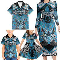 Aotearoa Iwi Ngati Porou Personalised Family Matching Long Sleeve Bodycon Dress and Hawaiian Shirt Maori Kowhaiwhai Pattern