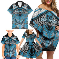 Aotearoa Iwi Ngati Porou Personalised Family Matching Off Shoulder Short Dress and Hawaiian Shirt Maori Kowhaiwhai Pattern