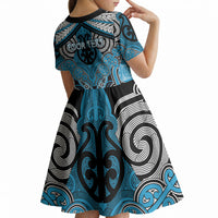 Aotearoa Iwi Ngati Porou Personalised Kid Short Sleeve Dress Maori Kowhaiwhai Pattern