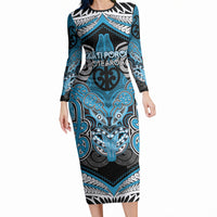 Aotearoa Iwi Ngati Porou Personalised Long Sleeve Bodycon Dress Maori Kowhaiwhai Pattern