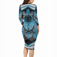Aotearoa Iwi Ngati Porou Personalised Long Sleeve Bodycon Dress Maori Kowhaiwhai Pattern