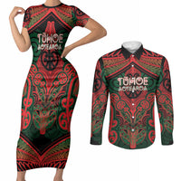 Aotearoa Iwi Tuhoe Personalised Couples Matching Short Sleeve Bodycon Dress and Long Sleeve Button Shirt Maori Kowhaiwhai Pattern