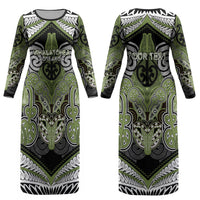 Aotearoa Iwi Whakatohea Personalised Couples Matching Long Sleeve Bodycon Dress and Hawaiian Shirt Maori Kowhaiwhai Pattern