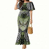 Aotearoa Iwi Whakatohea Personalised Mermaid Dress Maori Kowhaiwhai Pattern LT19 Women Olive Green - Polynesian Pride