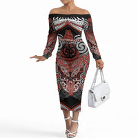 Aotearoa Iwi Rongowhakaata Personalised Off The Shoulder Long Sleeve Dress Maori Kowhaiwhai Pattern