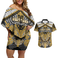 Aotearoa Iwi Ngati Tama Personalised Couples Matching Off Shoulder Short Dress and Hawaiian Shirt Maori Kowhaiwhai Pattern