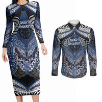 Aotearoa Iwi Ngati Tuwharetoa Personalised Couples Matching Long Sleeve Bodycon Dress and Long Sleeve Button Shirt Maori Kowhaiwhai Pattern