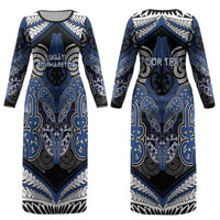 Aotearoa Iwi Ngati Tuwharetoa Personalised Couples Matching Long Sleeve Bodycon Dress and Long Sleeve Button Shirt Maori Kowhaiwhai Pattern