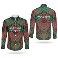 Aotearoa Iwi Ngati Hine Personalised Couples Matching Off The Shoulder Long Sleeve Dress and Long Sleeve Button Shirt Maori Kowhaiwhai Pattern