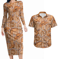 Brown Hawaii Palaka Cowboy Couples Matching Long Sleeve Bodycon Dress and Hawaiian Shirt Hawaiian Paniolo Festival Spirit LT19 Brown - Polynesian Pride
