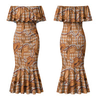 Brown Hawaii Palaka Cowboy Couples Matching Mermaid Dress and Long Sleeve Button Shirt Hawaiian Paniolo Festival Spirit LT19 - Polynesian Pride