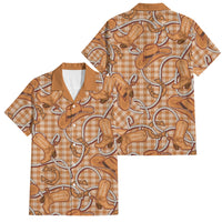 Brown Hawaii Palaka Cowboy Family Matching Off The Shoulder Long Sleeve Dress and Hawaiian Shirt Hawaiian Paniolo Festival Spirit LT19 Dad's Shirt - Short Sleeve Brown - Polynesian Pride