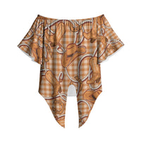 Brown Hawaii Palaka Cowboy Off Shoulder Wrap Waist Top Hawaiian Paniolo Festival Spirit LT19 - Polynesian Pride