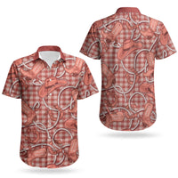 Red Hawaii Palaka Cowboy Couples Matching Off Shoulder Short Dress and Hawaiian Shirt Hawaiian Paniolo Festival Spirit LT19 - Polynesian Pride