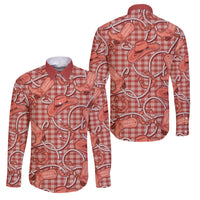 Red Hawaii Palaka Cowboy Family Matching Tank Maxi Dress and Hawaiian Shirt Hawaiian Paniolo Festival Spirit LT19 Dad's Shirt - Long Sleeve Red - Polynesian Pride