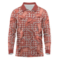 Red Hawaii Palaka Cowboy Long Sleeve Polo Shirt Hawaiian Paniolo Festival Spirit LT19 Red - Polynesian Pride