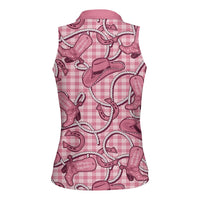 Pink Hawaii Palaka Cowboy Women Sleeveless Polo Shirt Hawaiian Paniolo Festival Spirit LT19 - Polynesian Pride