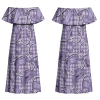 Purple Hawaii Palaka Cowboy Family Matching Off Shoulder Maxi Dress and Hawaiian Shirt Hawaiian Paniolo Festival Spirit LT19 Mom's Dress Purple - Polynesian Pride