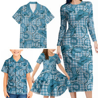 Blue Hawaii Palaka Cowboy Family Matching Long Sleeve Bodycon Dress and Hawaiian Shirt Hawaiian Paniolo Festival Spirit LT19 - Polynesian Pride