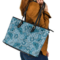 Blue Hawaii Palaka Cowboy Leather Tote Bag Hawaiian Paniolo Festival Spirit LT19 - Polynesian Pride
