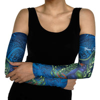 New Zealand Takahe Personalised Arm Sleeves Silver Fern Galaxy Polynesian Pattern