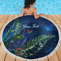 New Zealand Takahe Personalised Beach Blanket Silver Fern Galaxy Polynesian Pattern