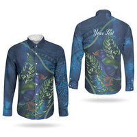 New Zealand Takahe Personalised Couples Matching Long Sleeve Bodycon Dress and Long Sleeve Button Shirt Silver Fern Galaxy Polynesian Pattern LT22 - Polynesian Pride
