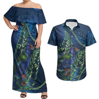 New Zealand Takahe Personalised Couples Matching Off Shoulder Maxi Dress and Hawaiian Shirt Silver Fern Galaxy Polynesian Pattern LT22 Blue - Polynesian Pride