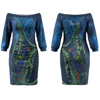 New Zealand Takahe Personalised Couples Matching Off The Shoulder Long Sleeve Dress and Long Sleeve Button Shirt Silver Fern Galaxy Polynesian Pattern LT22 - Polynesian Pride