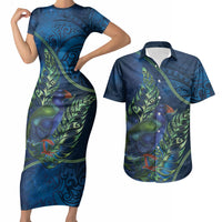 New Zealand Takahe Personalised Couples Matching Short Sleeve Bodycon Dress and Hawaiian Shirt Silver Fern Galaxy Polynesian Pattern LT22 Blue - Polynesian Pride