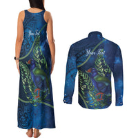New Zealand Takahe Personalised Couples Matching Tank Maxi Dress and Long Sleeve Button Shirt Silver Fern Galaxy Polynesian Pattern