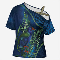 New Zealand Takahe Personalised Cross Shoulder Shirt Silver Fern Galaxy Polynesian Pattern