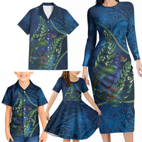 New Zealand Takahe Personalised Family Matching Long Sleeve Bodycon Dress and Hawaiian Shirt Silver Fern Galaxy Polynesian Pattern LT22 - Polynesian Pride