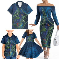 New Zealand Takahe Personalised Family Matching Off The Shoulder Long Sleeve Dress and Hawaiian Shirt Silver Fern Galaxy Polynesian Pattern LT22 - Polynesian Pride