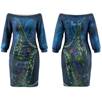 New Zealand Takahe Personalised Family Matching Off The Shoulder Long Sleeve Dress and Hawaiian Shirt Silver Fern Galaxy Polynesian Pattern LT22 Mom's Dress Blue - Polynesian Pride