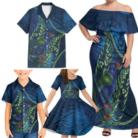 New Zealand Takahe Personalised Family Matching Off Shoulder Maxi Dress and Hawaiian Shirt Silver Fern Galaxy Polynesian Pattern LT22 - Polynesian Pride