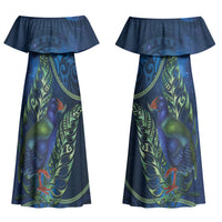 New Zealand Takahe Personalised Family Matching Off Shoulder Maxi Dress and Hawaiian Shirt Silver Fern Galaxy Polynesian Pattern LT22 Mom's Dress Blue - Polynesian Pride
