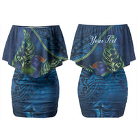 New Zealand Takahe Personalised Family Matching Off Shoulder Short Dress and Hawaiian Shirt Silver Fern Galaxy Polynesian Pattern LT22 Mom's Dress Blue - Polynesian Pride