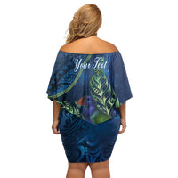 New Zealand Takahe Personalised Family Matching Off Shoulder Short Dress and Hawaiian Shirt Silver Fern Galaxy Polynesian Pattern