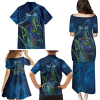 New Zealand Takahe Personalised Family Matching Puletasi and Hawaiian Shirt Silver Fern Galaxy Polynesian Pattern LT22 Mom's Dress Blue - Polynesian Pride