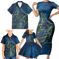 New Zealand Takahe Personalised Family Matching Short Sleeve Bodycon Dress and Hawaiian Shirt Silver Fern Galaxy Polynesian Pattern LT22 - Polynesian Pride