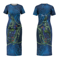 New Zealand Takahe Personalised Family Matching Short Sleeve Bodycon Dress and Hawaiian Shirt Silver Fern Galaxy Polynesian Pattern LT22 Mom's Dress Blue - Polynesian Pride