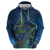 New Zealand Takahe Personalised Hoodie Silver Fern Galaxy Polynesian Pattern