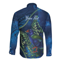 New Zealand Takahe Personalised Long Sleeve Button Shirt Silver Fern Galaxy Polynesian Pattern LT22 - Polynesian Pride