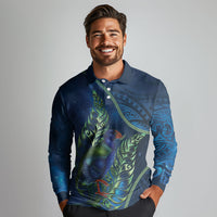 New Zealand Takahe Personalised Long Sleeve Polo Shirt Silver Fern Galaxy Polynesian Pattern LT22 - Polynesian Pride