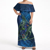 New Zealand Takahe Personalised Off Shoulder Maxi Dress Silver Fern Galaxy Polynesian Pattern LT22 Women Blue - Polynesian Pride