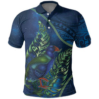 New Zealand Takahe Personalised Polo Shirt Silver Fern Galaxy Polynesian Pattern LT22 Blue - Polynesian Pride