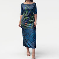 New Zealand Takahe Personalised Puletasi Silver Fern Galaxy Polynesian Pattern LT22 Long Dress Blue - Polynesian Pride
