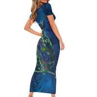 New Zealand Takahe Personalised Short Sleeve Bodycon Dress Silver Fern Galaxy Polynesian Pattern LT22 - Polynesian Pride